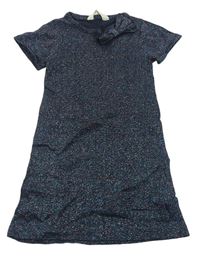 Tmavomodré trblietavé pletené šaty s mašlou zn. H&M