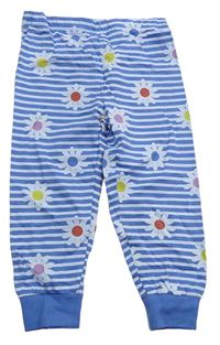 Modro-biele pruhované pyžamové nohavice s kvietkami zn. Mothercare