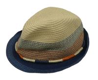 Béžovo-modro-oranžový klobúk George vel.128-152