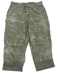 Khaki ľahké crop nohavice s listami zn. H&M