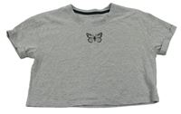 Sivé melírované crop tričko s motýlkom George