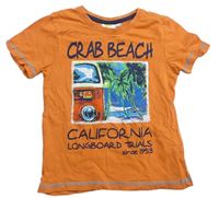 Oranžové tričko s palmami a autom Kids