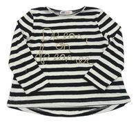 Čierno-biely pruhovaný sveter s nápisom zn. H&M