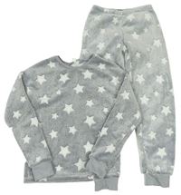 Sivé chlpaté pyžama s hviezdičkami