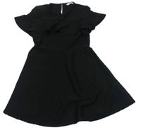 Čierne rebrované šaty s volánikom M&S