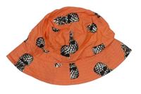 Oranžový melírovaný plátenný klobúk s ananásmi