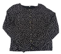 Čierno-fialové kvetované tričko s gombíkmi C&A