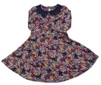 Tmavomodro-farebné květovné šaty s čipkovým golierikom George