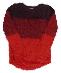 Červeno-lilkový chlpatý sveter zn. H&M