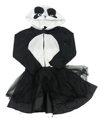-Kockovaným čierno-biele šaty s kapucí- panda