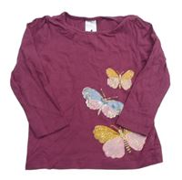 Vínové tričko s motýly C&A