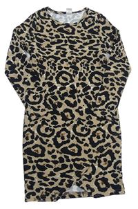 Pískovo-čierne šaty s leopardím vzorom Shein