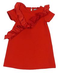 Červené rebrované šaty s volánikmi Next