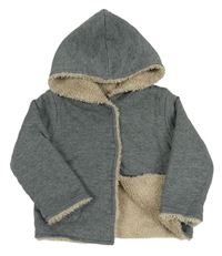 Sivý melírovaný prepínaci zateplený sveter s kapucňou Zara