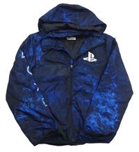 Čierno-tmavomodro-modrá batikovaná šušťáková jarná bunda s logem - PlayStation a odopínacíá kapucňou zn. H&M