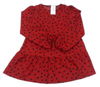Tmavočerveno-čierne bodkovaná é vzorované šaty George