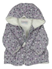 Šedý květovaný prošívaný zateplený kojenecký kabátek s kapucňou Topomini