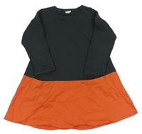 Tmavošedo-oranžové teplákovo/plátěné šaty