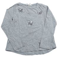 Sivé melírované tričko so striebornymi motýlikmi a flitrami zn. H&M