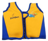 Žlto-modrá neoprenová plovací vesta s rybkami