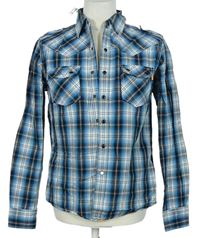 Pánska modro-čierno-biela kockovaná košeľa Soulcal