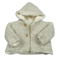 Bielo-sivý melírovaný prepínaci zateplený sveter s kapucňou Zara