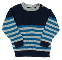Tmavomodro-sivo-tyrkysový pruhovaný sveter