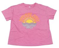 Ružové crop tričko s nápisom a sluncem F&F