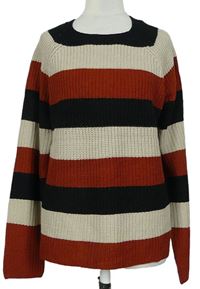 Dámsky čierno-béžovo-červený pruhovaný sveter zn. Pep&Co