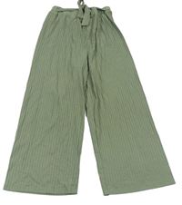 Khaki rebrované culottes nohavice so zavazováním H&M