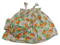 2set- Béžové plátenné šaty s ovocem + Plenkové nohavičky Primark