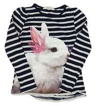 Tmavomodro-biele pruhované tričko s králikom H&M