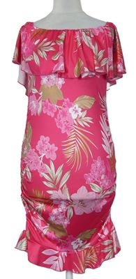 Dámske žiarivě ružové kvetované šaty s lodičkovým výstřihem Shein