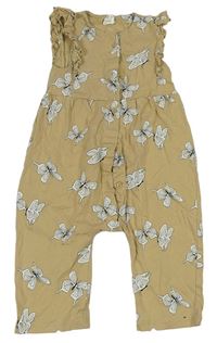 Béžový nohavicový overal s motýlikmi a volánikmi zn. H&M