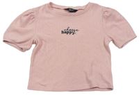 Ružové rebrované pletené crop tričko s nápisom New Look