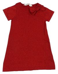 Červené trblietavé svetrové šaty s mašlou H&M