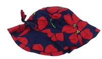 Tmavomodro-červený kvetovaný plátenný klobúk