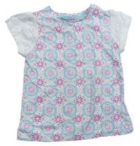 Bielo-modré kvetované tričko s madeirou zn. Mothercare