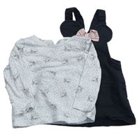 2set - Čierne teplákové rifľové šaty s mašlí + biele bodkovaná é tričko s Minnie H&M