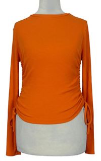 Dámske oranžové rebrované tričko so stahováním na bocích Primark