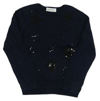 Tmavomodrý sveter s hvězdičkami z flitrů zn. H&M