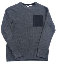 Tmavosivý rebrovaný sveter s vreckom zn. H&M