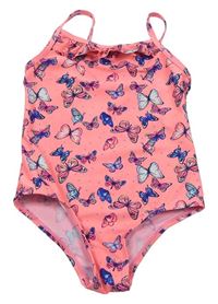 Neónově ružové jednodielne plavky s motýly Primark