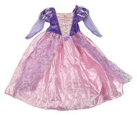 Kockovaným - Svetloružová -fialové saténovo/sametové šaty s flitrami a broží - Locika zn. Disney