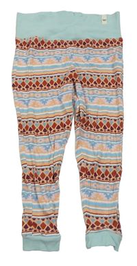 Světelmodro-béžovo-hnedé vzorované pyžamové nohavice