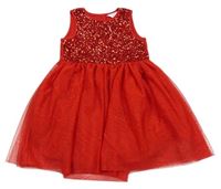 Červené tylové šaty s flitrami Primark