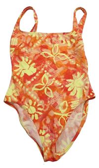 Dámske oranžovo-žlté kvetované jednodielne plavky Olympus