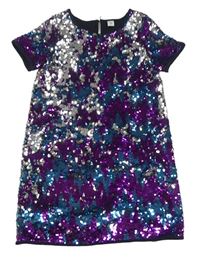 Čierno-tyrkysovo-purpurovo-strieborné flitrové slávnostné šaty Tu