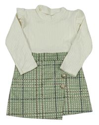 Smetanovo-zelené šaty s kostkami a stojačikom