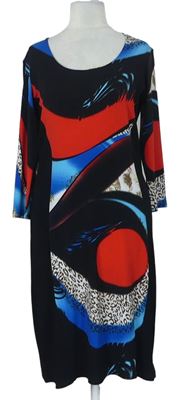 Dámske čierno-červeno-modré vzorované šaty